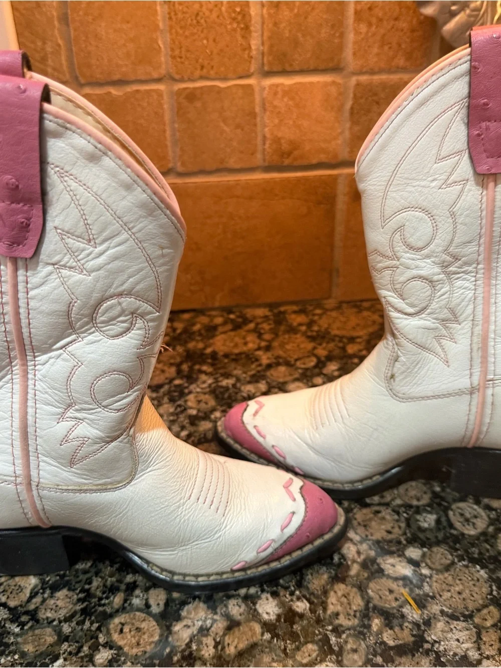 Old West White and Pink Kids' Cowboy Boots
